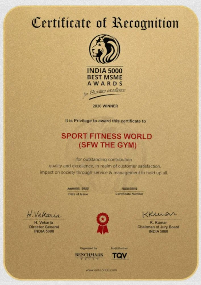 India 5000 Best MSME Award SFW The Gym